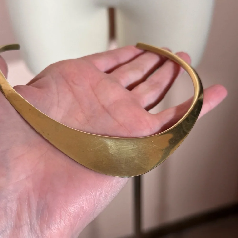 VIntage 1960 '70 MCM Modernist deco gold Brass Minimalist Choker Collar Necklace - Picture 16 of 17